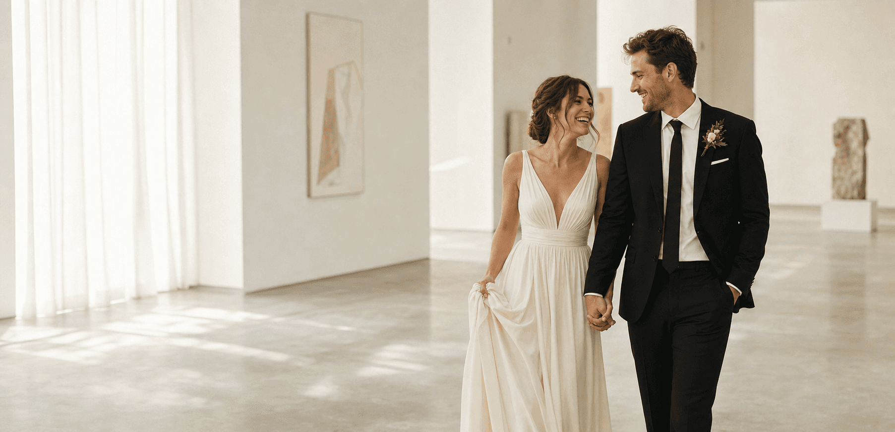 Wedding photoshoot in a bright gallery